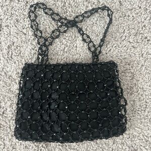 Chic Black Beaded Handbag